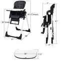 INFANS High Chair for Babies & Toddlers, Foldable Highchair with Multiple Adjustable Backrest, Footrest and Seat Height, Removable Tray, Detachable PU Leather Cushion, Built-in Rear Wheels (Black) by TinyTreasures Baby Boutique
