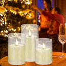 Flameless Flickering Remote Control Candle, Glass Pillar Candle,3 Pack (D:3"×H:4" 5" 6") LED 3D Flame Romantic Candle,Battery Operated Real Wax, Ideal for Wedding, Home Decor Holiday (Ivory) by GreenHaven Gardens