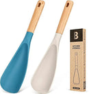 Cooking Spoon for Nonstick Cookwares, Great for Cooking and Serving Sturdy BPA-Free Matte Silicone, Wood Handle Spoon for Mixing, Scoop, and Scrape (Khaki & Turquoise, 11.4 inch) by CozyNest Decor