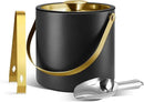 2L Ice Bucket with Silicone Lid, Scoop, Gold Tongs & Strainer, Stainless Steel Double Wall Insulated Ice Buckets for Parties & Cocktail Bar Outdoor Champagne Ice Container Bin, Black by CozyNest Decor