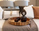 Round Wood Serving Trays Set of 2, Ottoman Tray Rustic Acacia Wooden Trays with Handles, Nesting Circle Tray with 4 Coasters for Coffee Table Living Room Bathroom Bedroom Party by CozyNest Decor