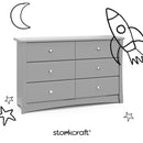 Storkcraft Crescent 6 Drawer Double Dresser (Pebble Gray) – GREENGUARD Gold Certified, Nursery Dresser for Kids Bedroom by TinyTreasures Baby Boutique