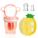 Baby Fruit Food Feeder - Silicone Nibble Tray Combo - Breastmilk Popsicle Mold for Cooling Relief, BPA Free Mesh Feeder for Infant Self Feeding (Monkey Pink + Pineapple) by TinyTreasures Baby Boutique