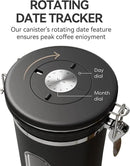 Veken Large Coffee Canister with Window, Rice Kitchen Food Storage Airtight Stainless Steel Container with Lids, Date Tracker and Scoop, Grounds, Beans, Tea, Flour, Cereal, Sugar Jars, 38oz, Black by CozyNest Decor