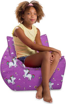 Posh Creations Structured Comfy Bean Bag Chair for Gaming, Reading, and Watching TV, Newport Chair, Canvas - Unicorn and Rainbows on Purple by TinyTreasures Baby Boutique