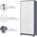 Garage Storage Cabinet,Broom Closet with Lock,Locking Cabinets with Hanging Rod & S-Hooks for School,Garage,Grey-White by CozyNest Decor