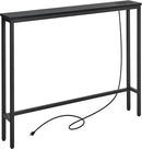 ELYKEN 5.9" Narrow Console Sofa Table with Power Outlets, 5.9" Dx39.4 Wx31.1 H Long Black Behind Couch Table with Metal Frame and Charge Station with 6.5’ Extension Cord by CozyNest Decor
