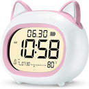 Kids Alarm Clock with Night Light for Kids, Small Digital Alarm Clocks for Bedrooms, Routine Builder, Cute Cat Alarm Clock with Sleep Training, Snooze, 12/24H, Date & Day, Temperature, USB Port by TinyTreasures Baby Boutique