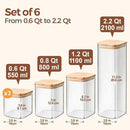 ComSaf Food Storage Containers with Airtight Lids Set of 6, Clear Glass Canister Food Jar with Sealing Lid Kitchen Pantry Storage Container for Spaghetti Pasta Sugar Flour Oat Cereal Beans, Square by CozyNest Decor