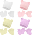 Cuffbow 4 Pcs Preemie Hats Mittens and Socks Set Preemie Mittens Warm Terry Socks for Baby by TinyTreasures Baby Boutique