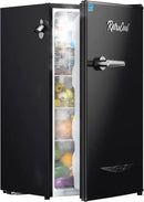 Upstreman 3.2 Cu.Ft Retro Mini Fridge with Bottle Opener, Energy Saving, Adjustable Thermostat, Metal Handle, LED Lamp, Mini Refrigerator for Bedroom, Office, Dorm-BR321 PRO (Black) by CozyNest Decor