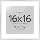 Homeforia 16x16 Silver Picture Frame, High End Metal 16 x 16 Square Frame with Mat 12 x 12 Photo, 16x16 Poster Frames Matted to 12x12 Print, 16 by 16 Hanging Frames, Tempered Glass, Wall Kit, Set of 1 by CozyNest Decor