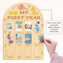 ORIGACH My First Year Baby Growth Photo Display Wood Board - 12 Months Newborn Milestones Photo Board - Neutral Baby Keepsake Frame 1st Birthday Party Nursery Decor New Mom Gift - Car & Rocking Horse by TinyTreasures Baby Boutique