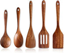 5 Pcs Best Wooden Spoons for Cooking Kitchen Utensils Set Acacia Wood Cooking Spatula Turner Non Toxic Utensil Slotted Serving Spoon Flat Spatulas Set Wooden Utensis Mixing Cooking Spoon Kitchen Tools by CozyNest Decor