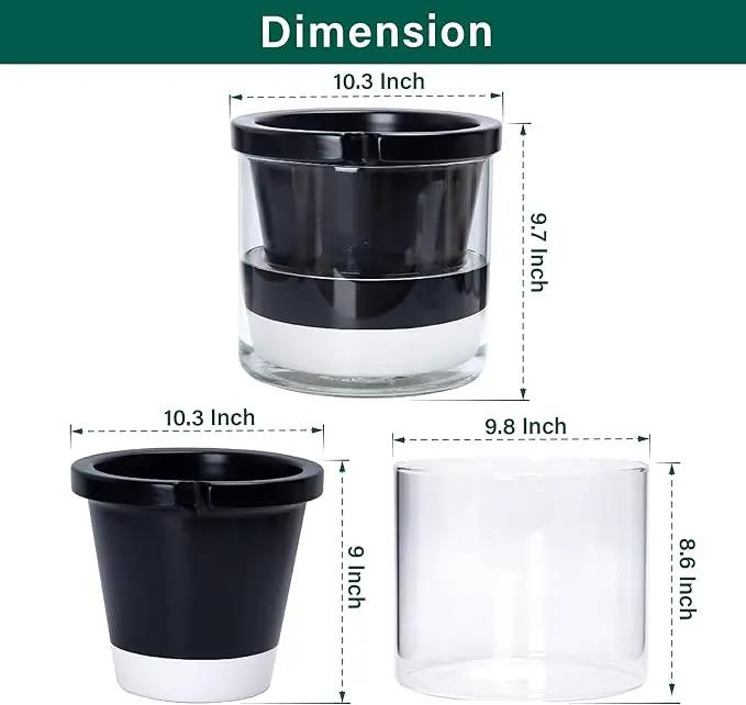 D'vine Dev 10 Inch Design Self Watering Planter for Indoor Plants, Black Terracotta Pot with Cylinder Glass Cup, 37-X-D-3, photo 3 of 7