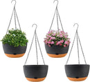 4 Pack Plastic Hanging pots for Plants Indoor,8 Inch Plant Pot Indoor Outdoor Hanging Baskets,Hanging Flower Pots with Drainage Holes and Chain for Garden Porch Plants(Black) by CozyNest Decor