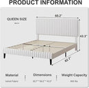 Queen Size Bed Frame with Headboard, Velvet Upholstered Platform Bed with Vertical Channel Tufted Design, No Box Spring Required, Easy Assembly, White by CozyNest Decor