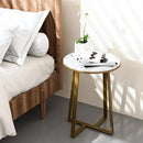 Round End Tables, Small Side Table White Marble Texture MDF Top,Metal Frame Gold Color, Tall End Table for Bed Room,Coffee Tea End Table for Living Room (White Marble+Gold) by CozyNest Decor