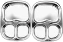 Korean Stainless Steel Divided Plates, Kids Toddlers Babies Tray, BPA Free, Diet Food Control, Camping Dishes, Compact Serving Platter, Dinner Snack, 3 Compartment Plate Silver, Set of 2 by TinyTreasures Baby Boutique