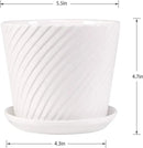 Plant Pots - 5.5 Inch Cylinder Ceramic Planters with Connected Saucer, Pots for Succuelnt and Little Snake Plants, Set of 4, White by GreenHaven Gardens