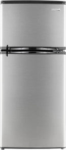 RecPro 4.4 Cu Ft RV Refrigerator | 12V Stainless Steel Fridge with Freezer | Frost-Free, Adjustable Shelves, Built-In Lock, Reversible Door | Off-Grid Ready Camper Fridge with Can Holder by CozyNest Decor