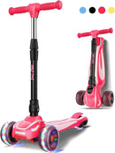 LOL-FUN Toddler Scooter for Kids Ages 3-12 Years Old Boy Girl with 3 Wheel LED Lights, Extra-Wide Childrens Foldable Kick Scooter Kids Ages 3-5 with 4 Adjustable Height and Lean-to-Steer by TinyTreasures Baby Boutique