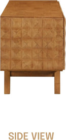 NTC Sapa Mid-Century Modern Solid Wood TV Stand 4-Door Media Console with Carved Geometric Fronts for TVs up to 75", Effortless Assembly, Teak Look by CozyNest Decor