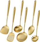 304 Stainless Steel Cooking Utensils,6 Pcs Kitchen Cooking Utensils Set with Spatula, Solid Spoon, Ladle, Skimmer, Spaghetti Spoon,Dishwasher Safe(Gold) by CozyNest Decor