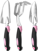 Garden Tool Set SOYUS Heavy Duty 3 Piece Gardening Hand Tools Aluminum Garden Shovel for Planting Hand Trowel Cultivator Rake with Ergonomic Non-Slip Rubber Grip Pink Gardening Gifts for Women by GreenHaven Gardens