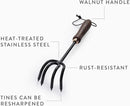 Barebones Cultivator - Weed Remover Tool - Garden Rake and Weeding Tool for Yard Work - Stainless Steel Cultivator for Raking Soil (Walnut/Black) by GreenHaven Gardens