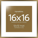 Homeforia 16x16 Picture Bronze Frame, High End Metal 16 x 16 Square Poster Frame with Mat 12 x 12 Photo, 16x16 Brass Frame Matted to 12x12 Print, 16by16 Thin Frames, Tempered Glass, Wall Kit, Set of 1 by CozyNest Decor