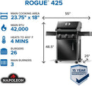 Napoleon Rogue 425 Propane Gas Grill, Black, Durable 3-Burner BBQ by GreenHaven Gardens