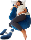 Pregnancy Pillow, Soft Maternity Pillow with Detachable & Adjustable Pillow Cover, Full Body Pillow for Adults Sleeping, Support for Back, Belly, Legs, HIPS Grey and Blue by TinyTreasures Baby Boutique