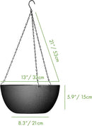 WOUSIWER 13 inch 2Pack Large Hanging Planters for Outdoor Indoor Plants with Drainage Holes and Chain, Round Hanging Flower Pots for Garden Home Porch Decor, Black by CozyNest Decor