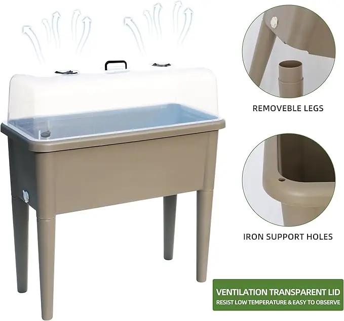 Dexceder 13.2 Gallon Self Watering Raised Garden Bed with Ventilation Transparent Lid Greenhouse, Deepen Vegetable Flower Box Planter Pot with Removeble Legs&Water Level Indicator (Light Brown), photo 4 of 6