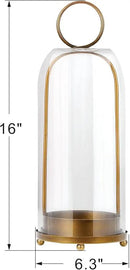 16" High Versatile Modern Metal Hurricane Lantern with Handmade Sturdy Glass Dome for Pillar Candle & Plants (Brass, 6.3"x16.5") by CozyNest Decor