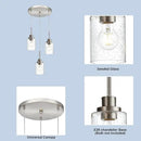 3-Light Contemporary Pendant Lighting with Clear Seeded Glass,Brushed Nickel Dining Room Chandelier Light Fixture Modern Kitchen Island Cluster Hanging Ceiling Pendant Lights for Sink Bar by CozyNest Decor