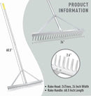 Colwelt Landscape Rake - 24Tines, Aluminum Head with 68" Handle, 24" Width for Beach & Lawn Care by GreenHaven Gardens