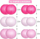 Paper Lanterns Decorative, Pink Hanging Round Chinese Lanterns with Lights for Engagement Bachelorette Birthday Party 12 LED Light Pack of 12 by CozyNest Decor