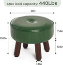 13in Small Foot Stool Ottoman, Round Faux Leather Foot Rest for Couch, Under Desk Pouf Footstool Footrest with Non-Skid Rubber Legs for Ling Room, Bedroom, 13''L x 13''W x 10.2''H, Green by CozyNest Decor