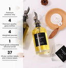 Molimoli Oil and Vinegar Dispenser with Metal Pour Spout, Weighted Pourer, Glass Bottle Dispenser for Kitchen w. Ceramic Tray|Black, 350ml, Set of 2 by CozyNest Decor