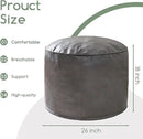 HIGOGOGO Round Stuffed Pouf Ottoman, Pu Leather Poufs with Foam Chunk Filling Foot Stool Storage Ottoman, 26 X 18 Floor Poufs Foot Rest for Living Room, Grey by CozyNest Decor