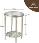 COSIEST Round Side Table, End Table Glass with Wood Frame, Champagne Gold Bedside Table with Modern Style for Living Room, Balcony, Bedroom by CozyNest Decor