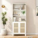 Tall Bookshelf, 5-Tier Book Shelf with 2 Rattan Doors, Freestanding Bookcase Display Shelves with Large Storage, Book Case for Living Room, Office, Study, Bedroom, 70.9 Inch by CozyNest Decor