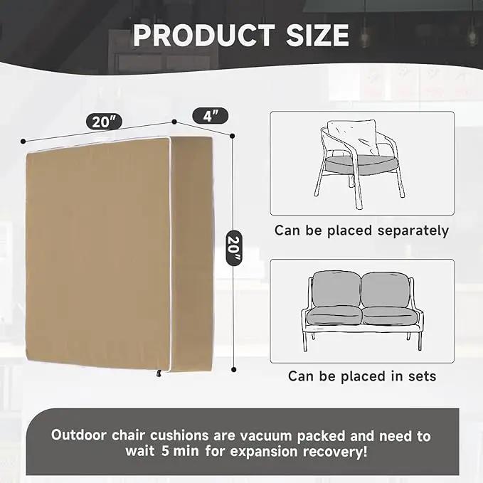 PNP FKJP 2 Pack Outdoor Chair Cushion 20" X 20" X 4", Waterproof Outdoor Seat Cushions with Non-Skid Ties, Khaki (Cushion + Cover), photo 2 of 7