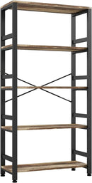 IRONCK Bookshelves and Bookcases, 31.5in Wide Shelf 5-Tier Ladder Shelf 110lbs/shelf Vintage Industrial Style Bookcase for Bedroom Living Room Home, Rustics Brown by CozyNest Decor