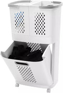 Movable Household Laundry Basket,2 Tier Laundry Hamper Basket Sorter with Wheels&Handle,Large Hand-Held Laundry Basket Clothes Storage Organizer for Bathrooms Bedrooms by CozyNest Decor