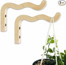 2-Piece Set of Wavy Wooden Wall Planters for Indoor Plants 6 Inch - Natural Plant Hook for Wall Plant, Wind Chimes, Flower Brackets, Patio Garden Decorations - Bracket Plant Hanger (Natural) by GreenHaven Gardens