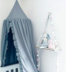 Bed Canopy with Frills Reading Nook Game Tent for Kids Boho Hanging Net Play Room Decor(Blue) by TinyTreasures Baby Boutique