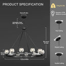 Black Wagon Wheel Chandelier, 48 Inch Black Chandeliers with Unique Glass Shade, 12-Light Crystal Large Wagon Wheel Chandeliers for Dining Room, High Ceiling Round Chandelier for Living Room, Foyer by CozyNest Decor